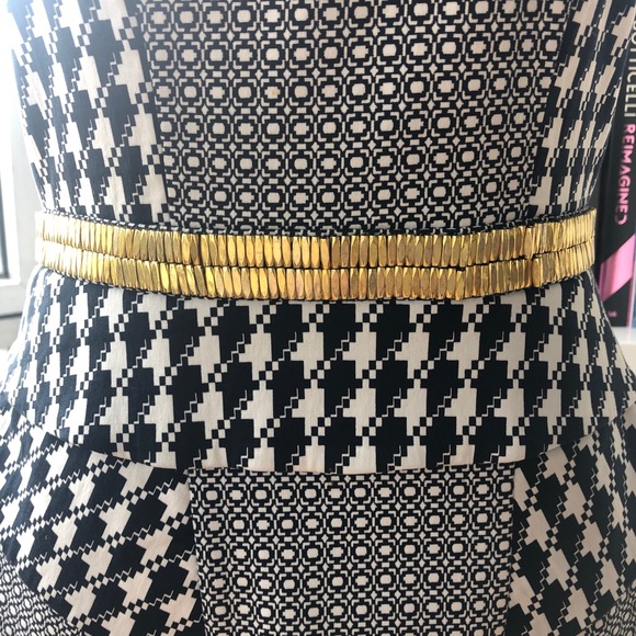 SASS & BIDE HOUNDSTOOTH DRESS WITH GOLD METAL TRIM - Picture 4 of 6